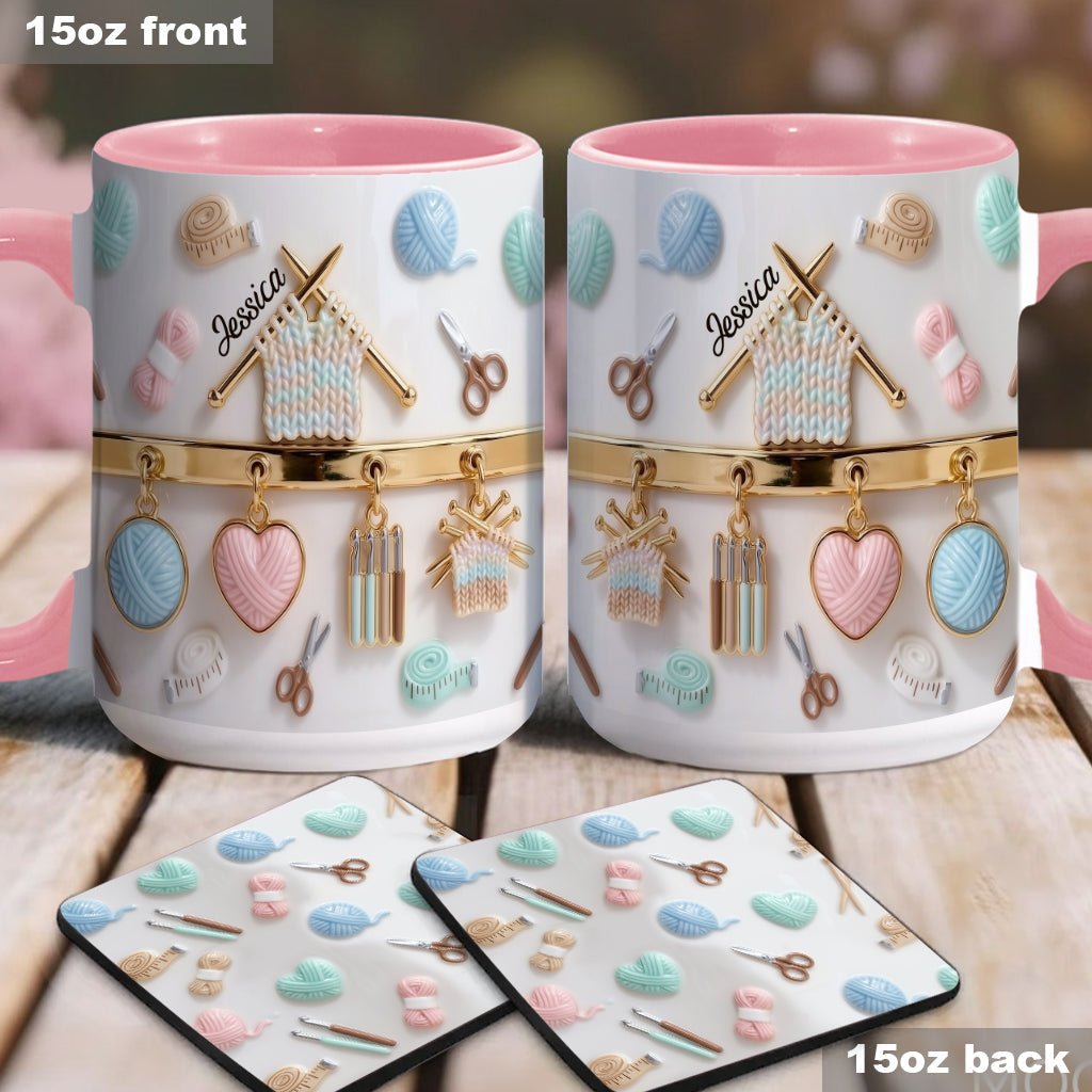 J'adore le crochet/tricot - Mug et sous-verre personnalisés avec motif crochet