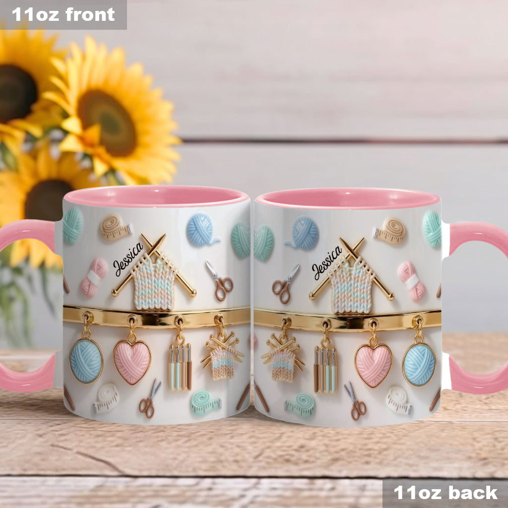 J'adore le crochet/tricot - Mug et sous-verre personnalisés avec motif crochet