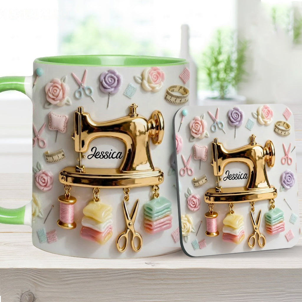 Cadeau idéal pour les passionnées de couture : tasse et sous-verre personnalisés sur le thème de la couture
