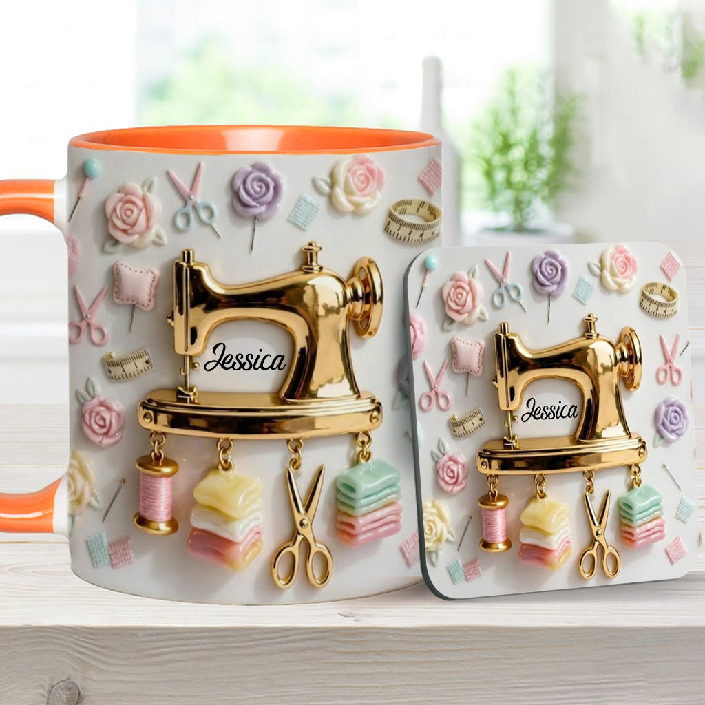 Cadeau idéal pour les passionnées de couture : tasse et sous-verre personnalisés sur le thème de la couture