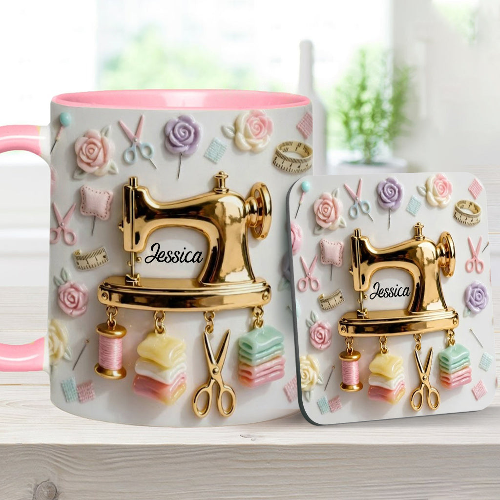 Cadeau idéal pour les passionnées de couture : tasse et sous-verre personnalisés sur le thème de la couture