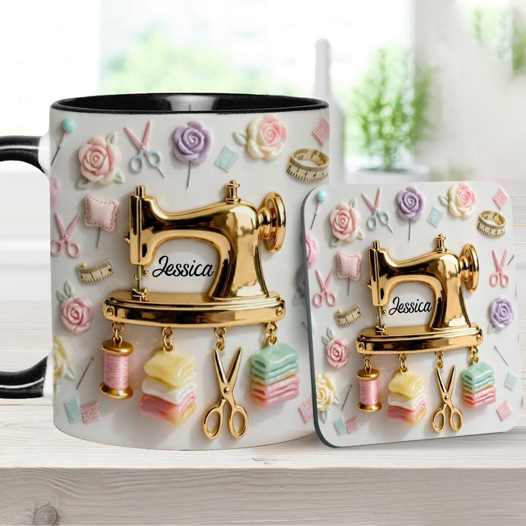 Cadeau idéal pour les passionnées de couture : tasse et sous-verre personnalisés sur le thème de la couture