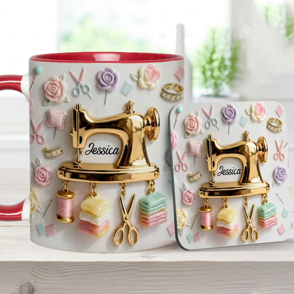 Cadeau idéal pour les passionnées de couture : tasse et sous-verre personnalisés sur le thème de la couture