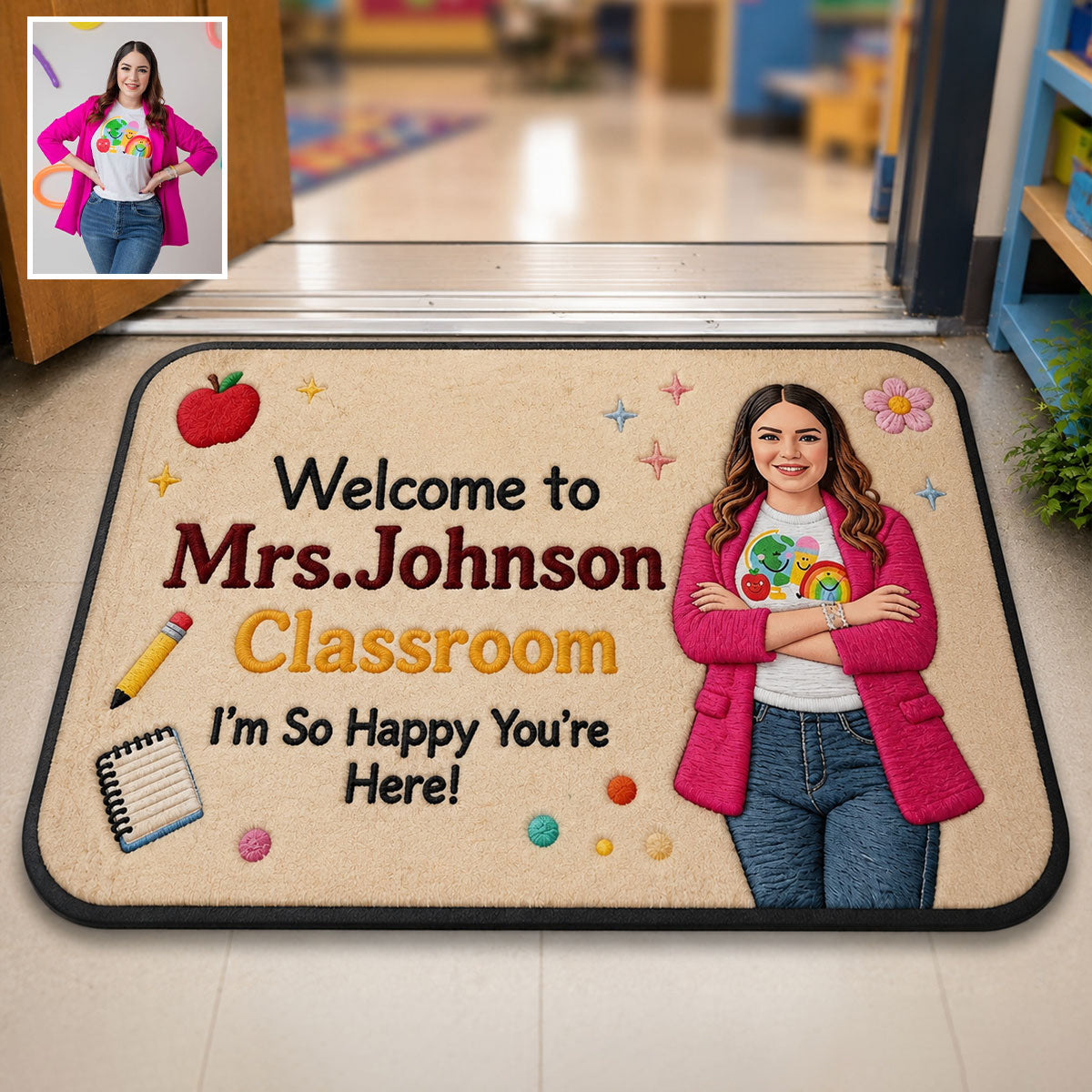 So Happy You're Here - Personalized Teacher Non-Slip Tufted Rug