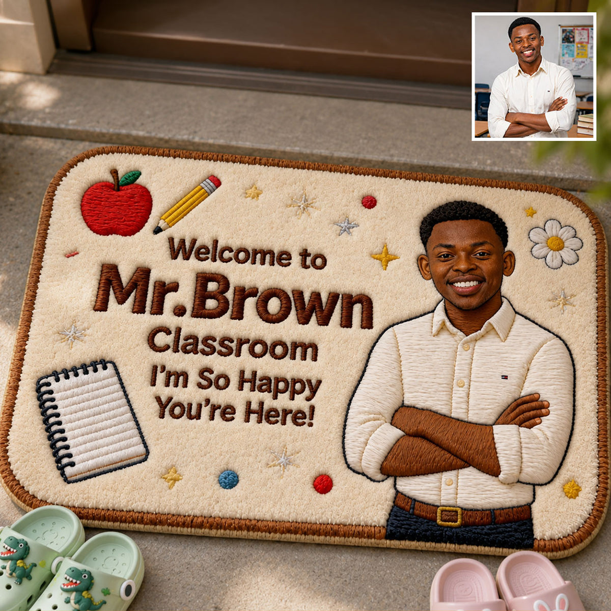 So Happy You're Here - Personalized Teacher Non-Slip Tufted Rug