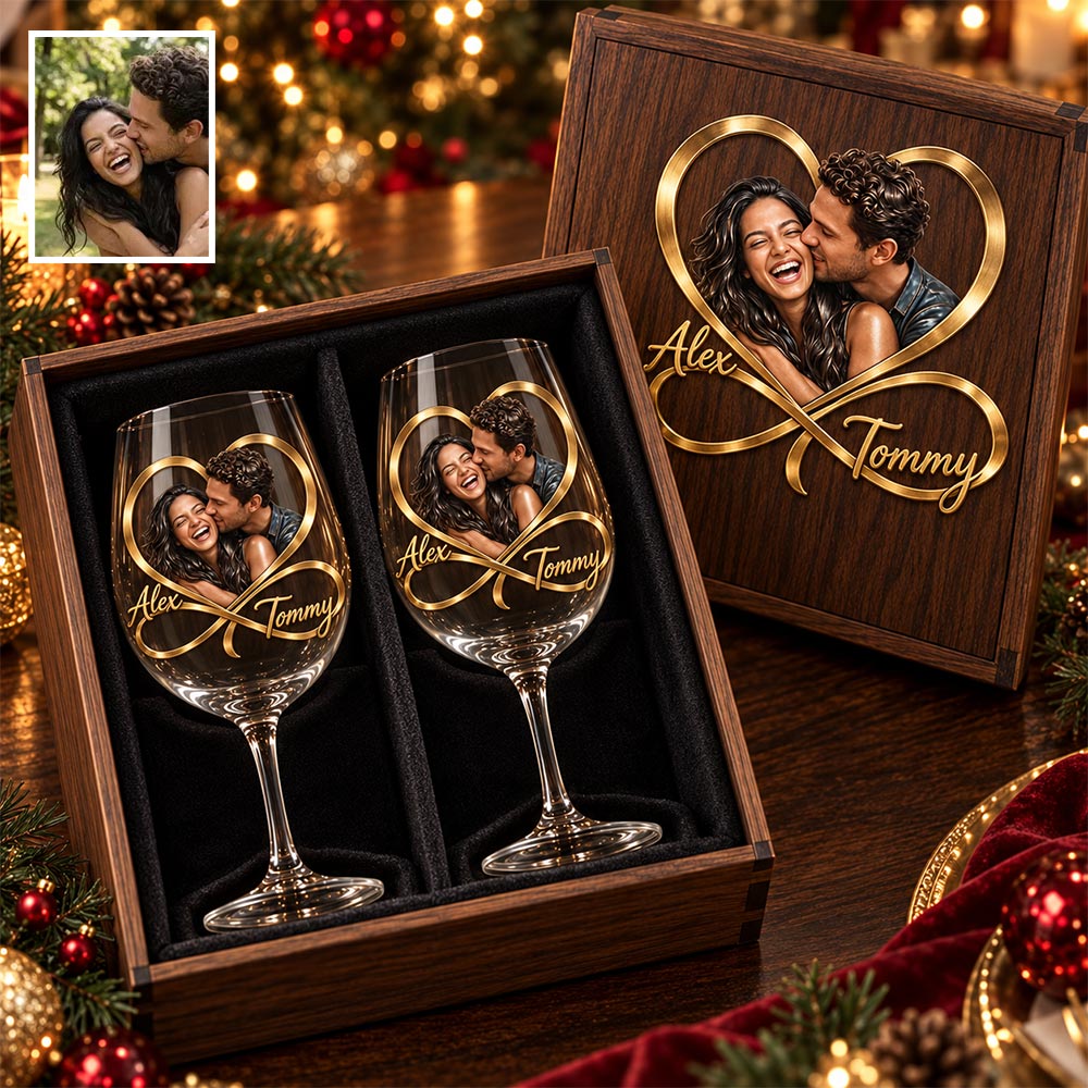 You & Me Forever - Personalized Couple Wine Glasses Set With Wooden Box