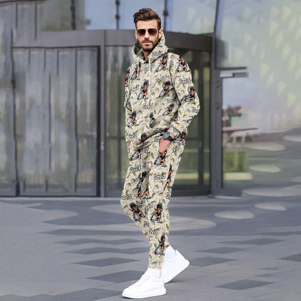 Cadeau amusant pour les passionnés de pêche : ensemble sweat à capuche et pantalon de survêtement personnalisés sur le thème de la pêche