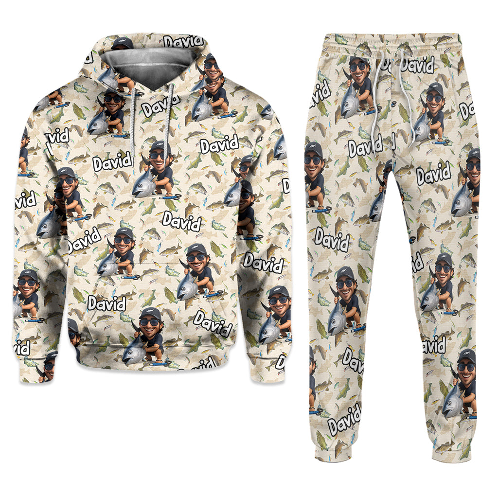 Cadeau amusant pour les passionnés de pêche : ensemble sweat à capuche et pantalon de survêtement personnalisés sur le thème de la pêche