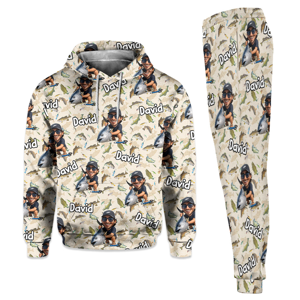 Cadeau amusant pour les passionnés de pêche : ensemble sweat à capuche et pantalon de survêtement personnalisés sur le thème de la pêche