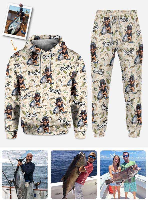 Cadeau amusant pour les passionnés de pêche : ensemble sweat à capuche et pantalon de survêtement personnalisés sur le thème de la pêche