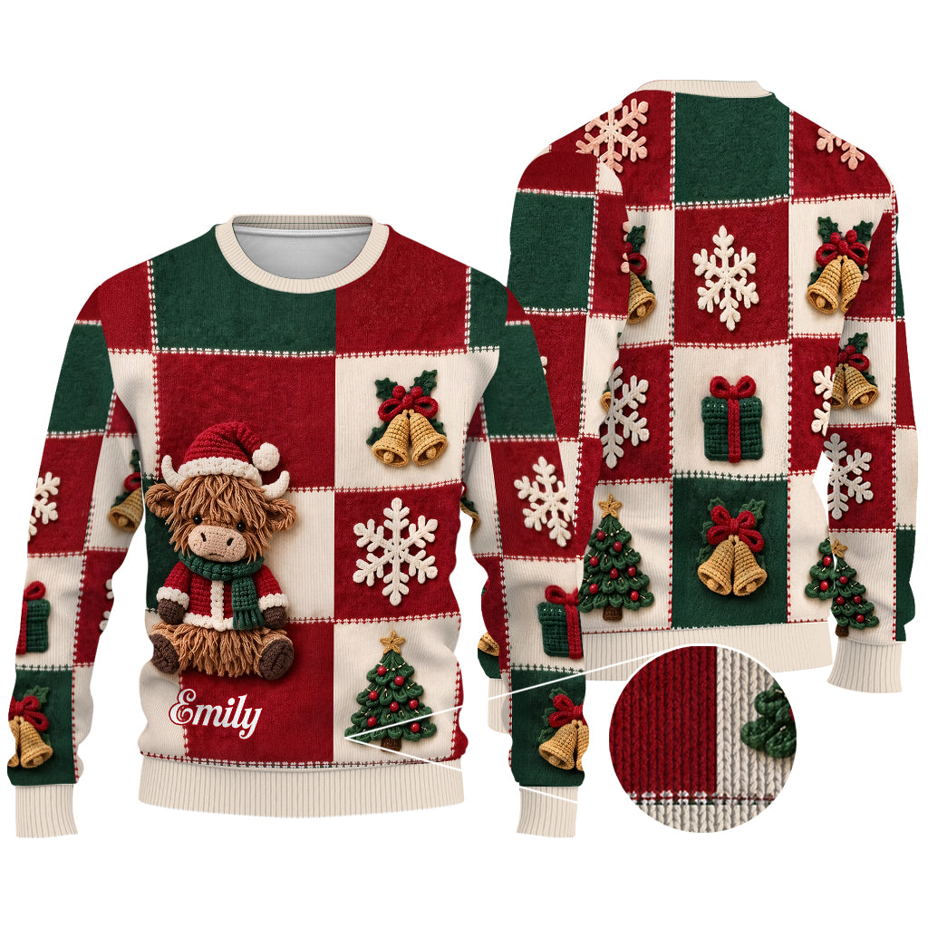 Cadeau de Noël Vache des Highlands - Pull Cardigan Personnalisé