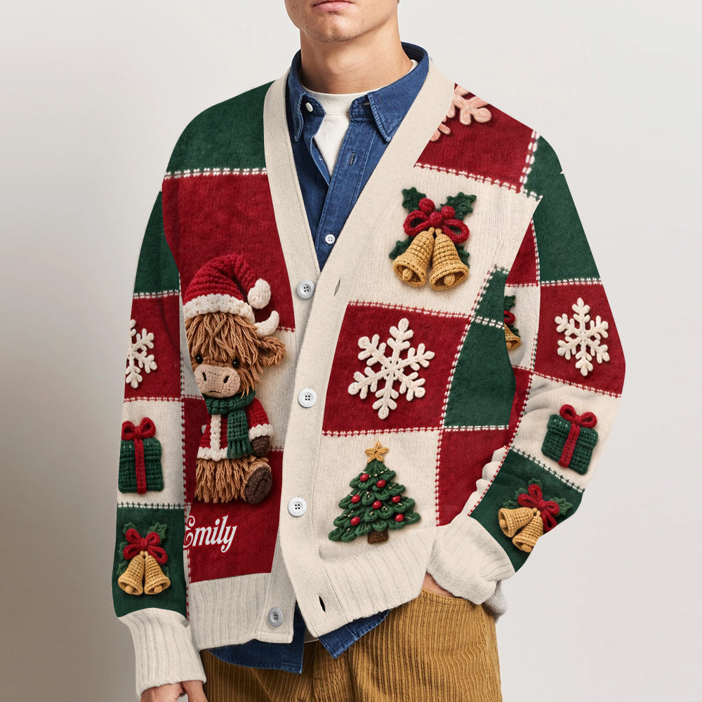Cadeau de Noël Vache des Highlands - Pull Cardigan Personnalisé