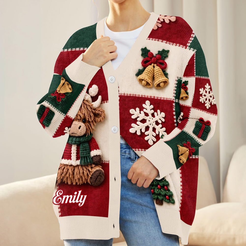 Cadeau de Noël Vache des Highlands - Pull Cardigan Personnalisé