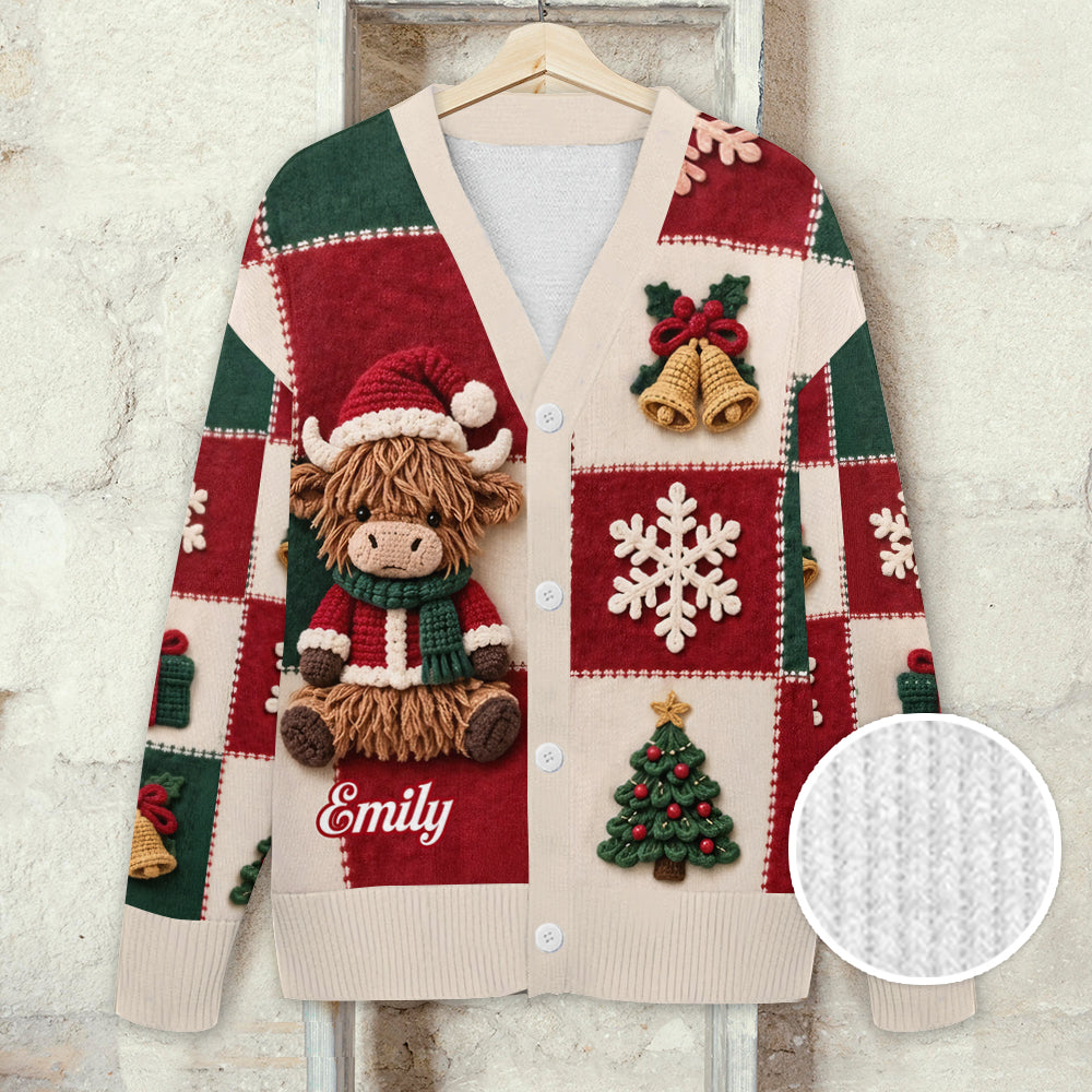 Cadeau de Noël Vache des Highlands - Pull Cardigan Personnalisé