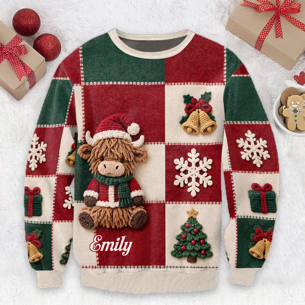 Cadeau de Noël Vache des Highlands - Pull Cardigan Personnalisé