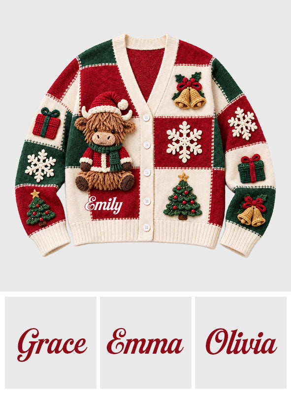 Cadeau de Noël Vache des Highlands - Pull Cardigan Personnalisé