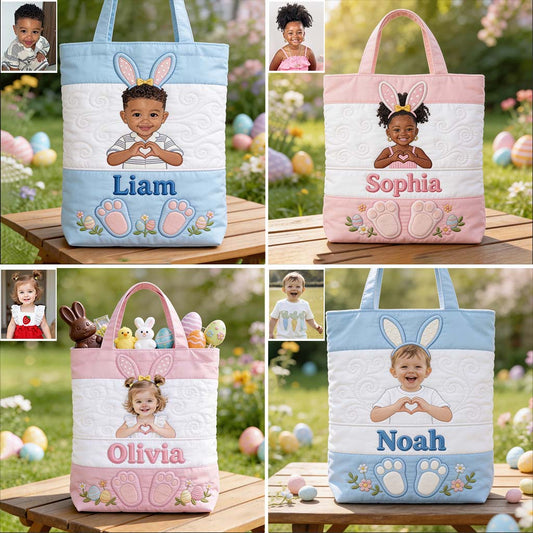 Kids Easter Bunny - Personalized Kid Quilted Tote Bag