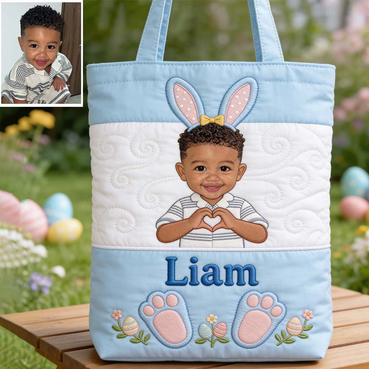 Kids Easter Bunny - Personalized Kid Quilted Tote Bag
