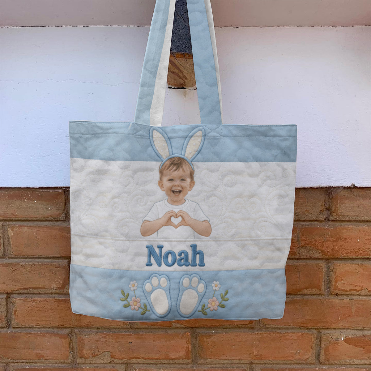 Kids Easter Bunny - Personalized Kid Quilted Tote Bag