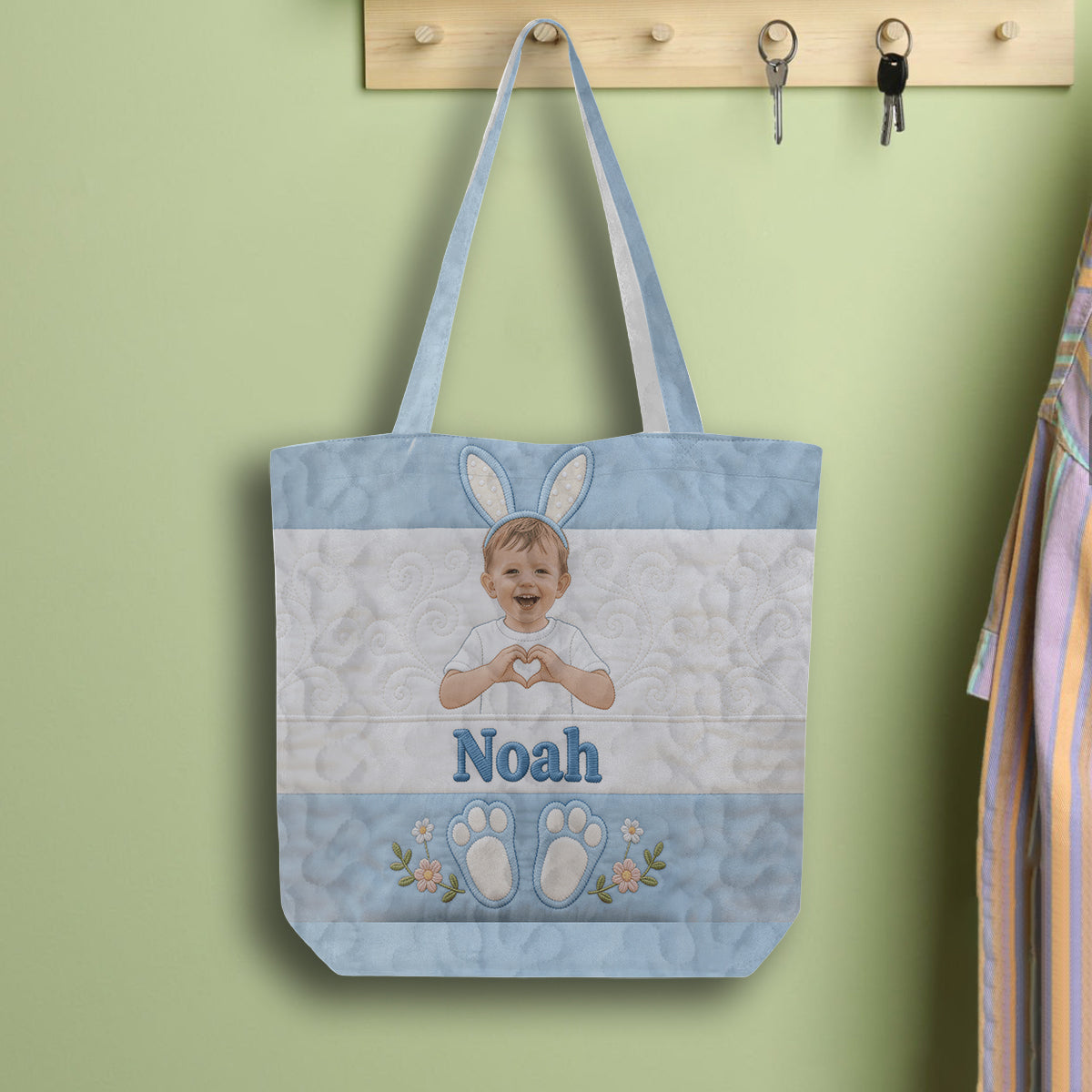 Kids Easter Bunny - Personalized Kid Quilted Tote Bag