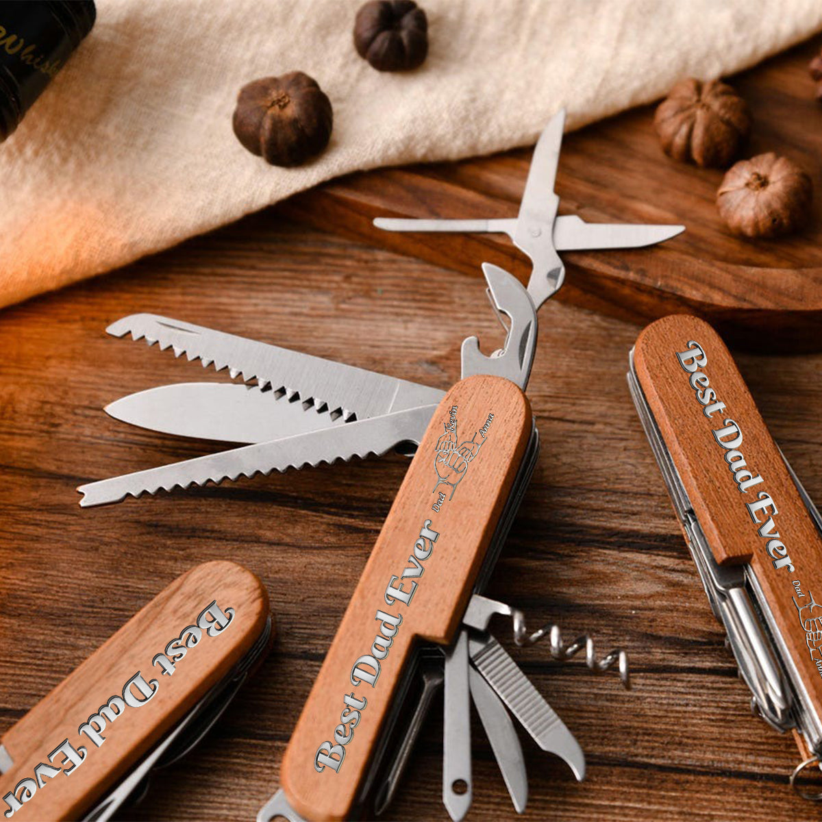 Best Dad Ever - Personalized Father Pocket Knife - 8 Function Multi-Tool