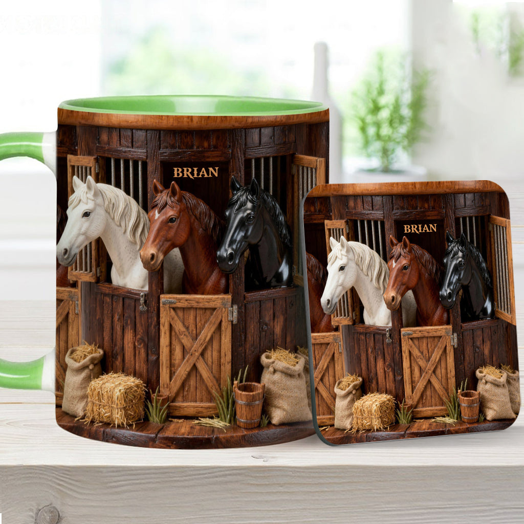 Écurie - Mug et sous-verre personnalisés avec motif cheval