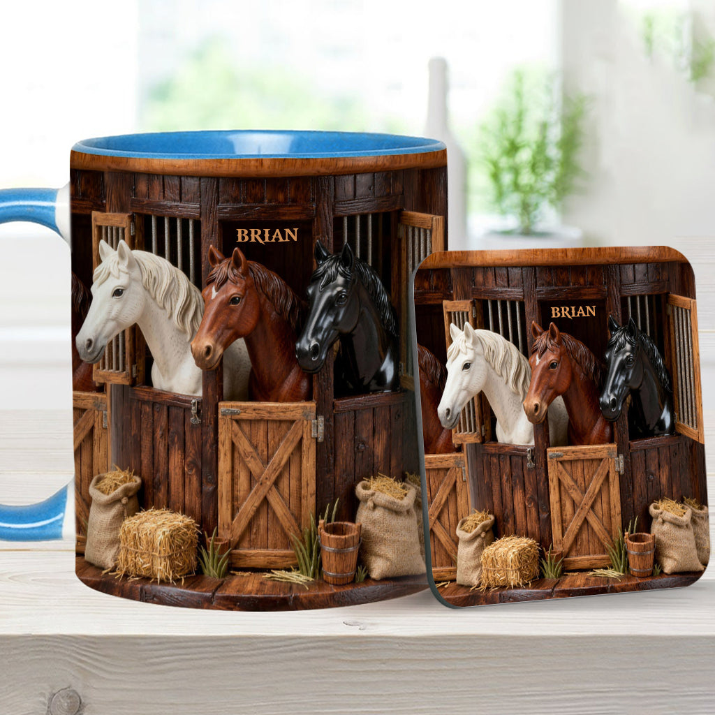 Écurie - Mug et sous-verre personnalisés avec motif cheval