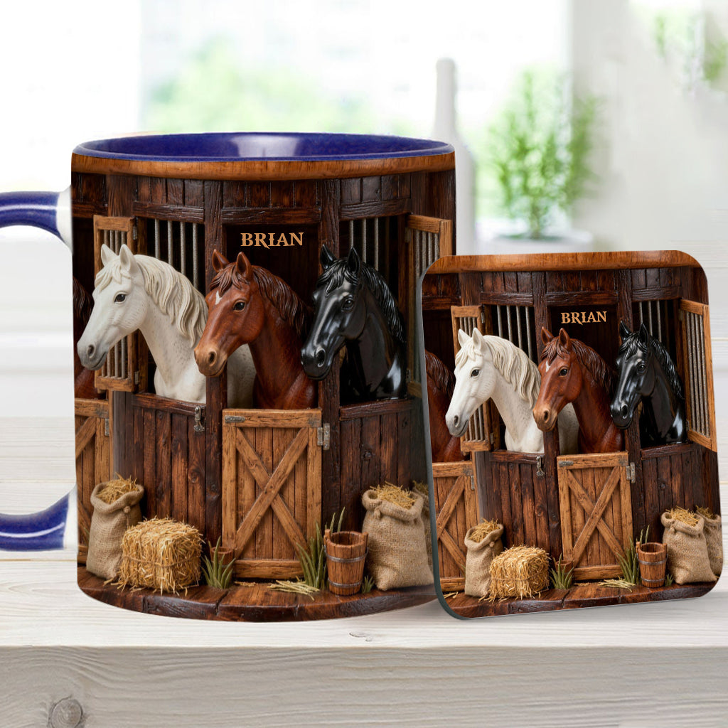 Écurie - Mug et sous-verre personnalisés avec motif cheval