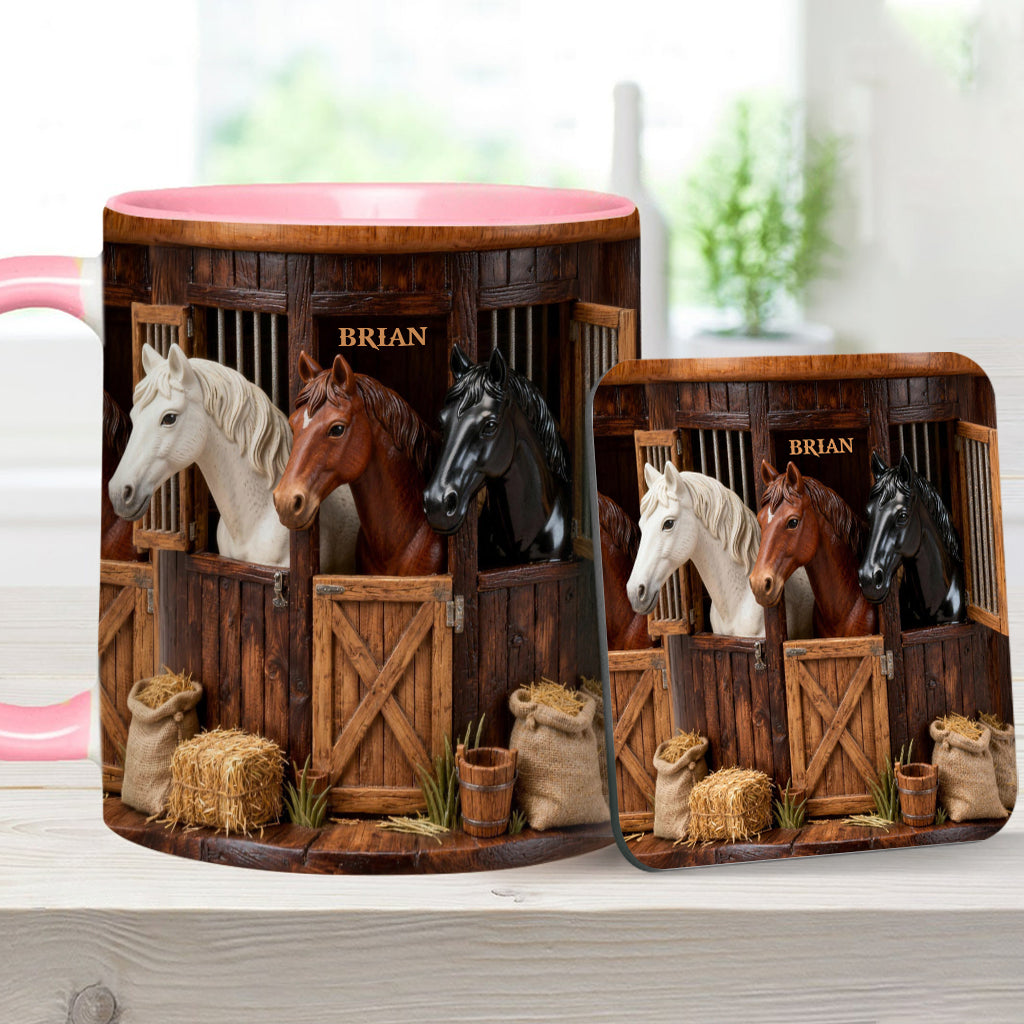 Écurie - Mug et sous-verre personnalisés avec motif cheval