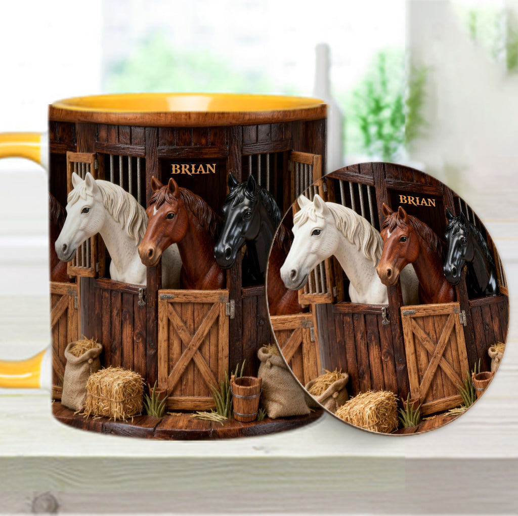 Écurie - Mug et sous-verre personnalisés avec motif cheval