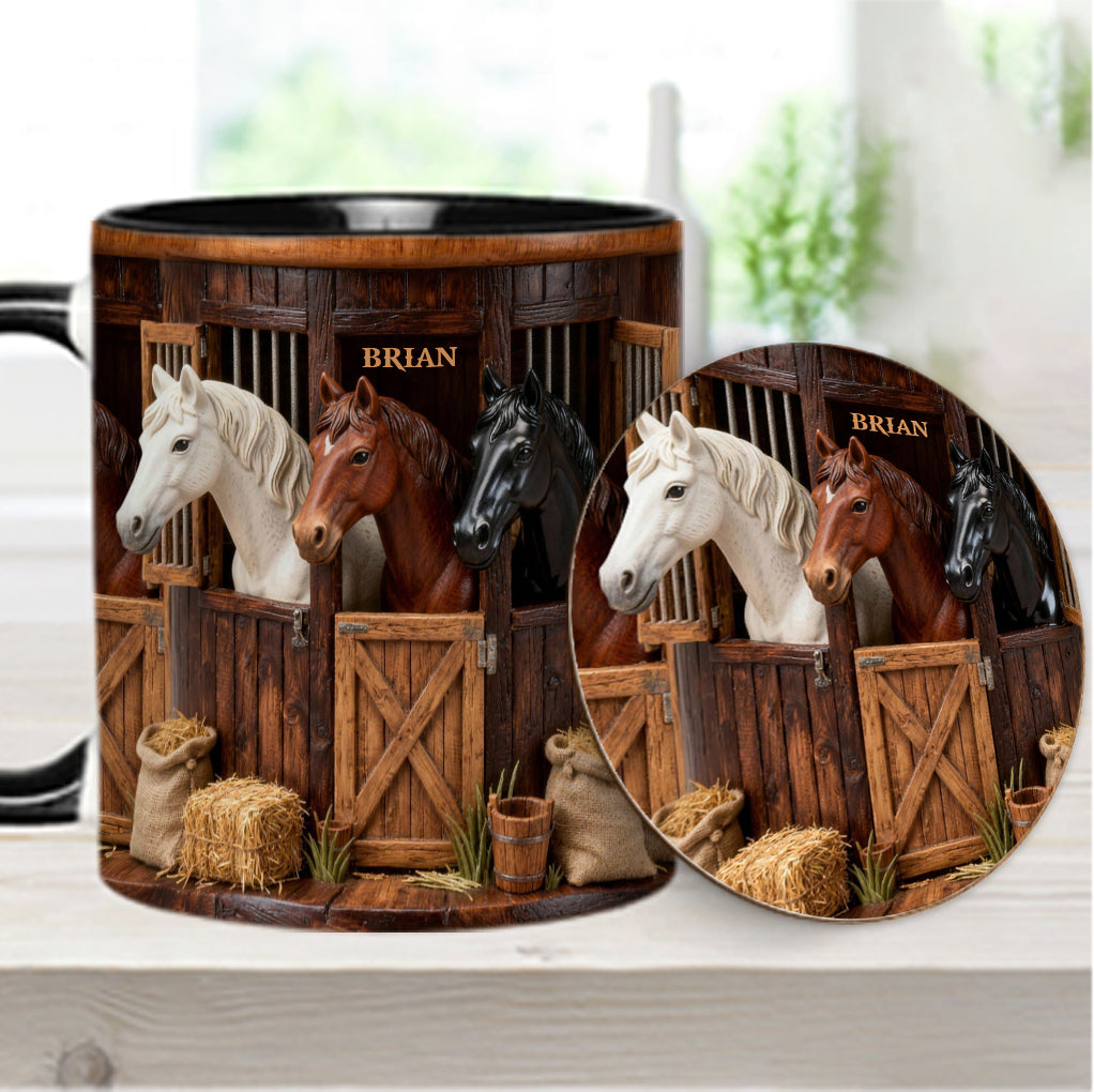 Écurie - Mug et sous-verre personnalisés avec motif cheval