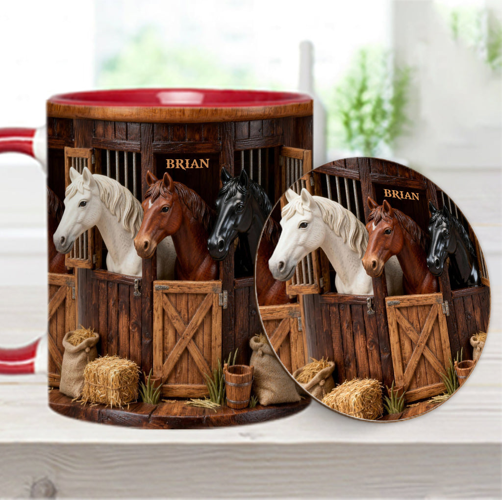 Écurie - Mug et sous-verre personnalisés avec motif cheval