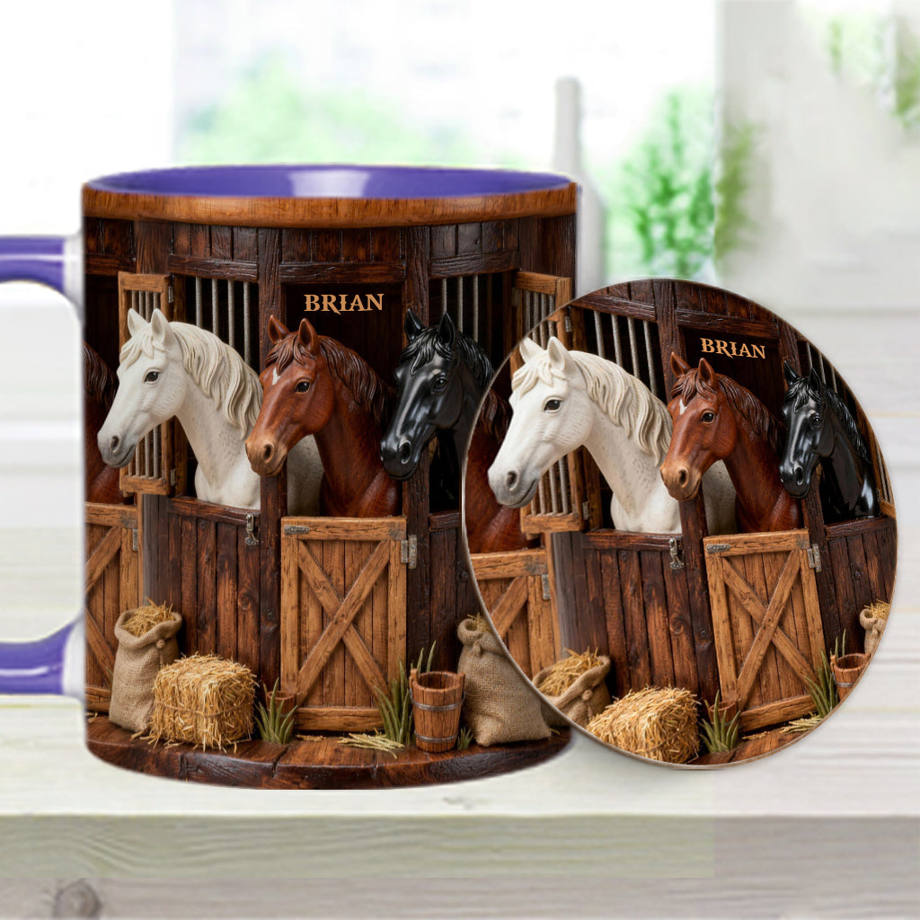 Écurie - Mug et sous-verre personnalisés avec motif cheval