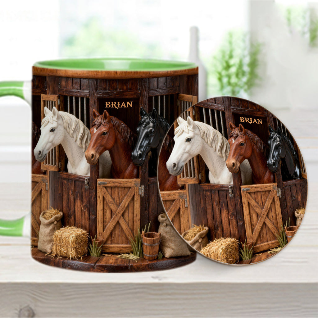 Écurie - Mug et sous-verre personnalisés avec motif cheval