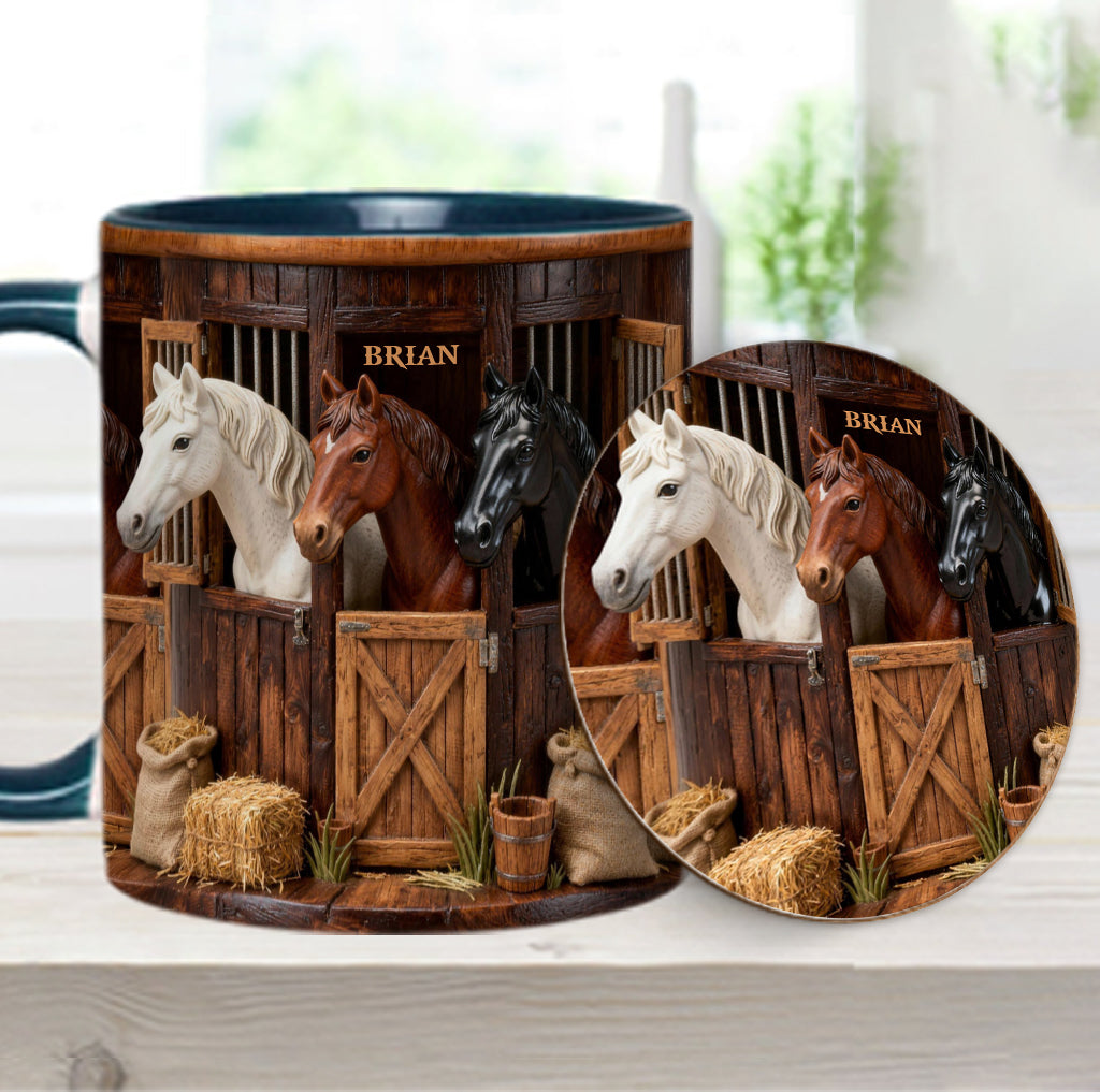 Écurie - Mug et sous-verre personnalisés avec motif cheval