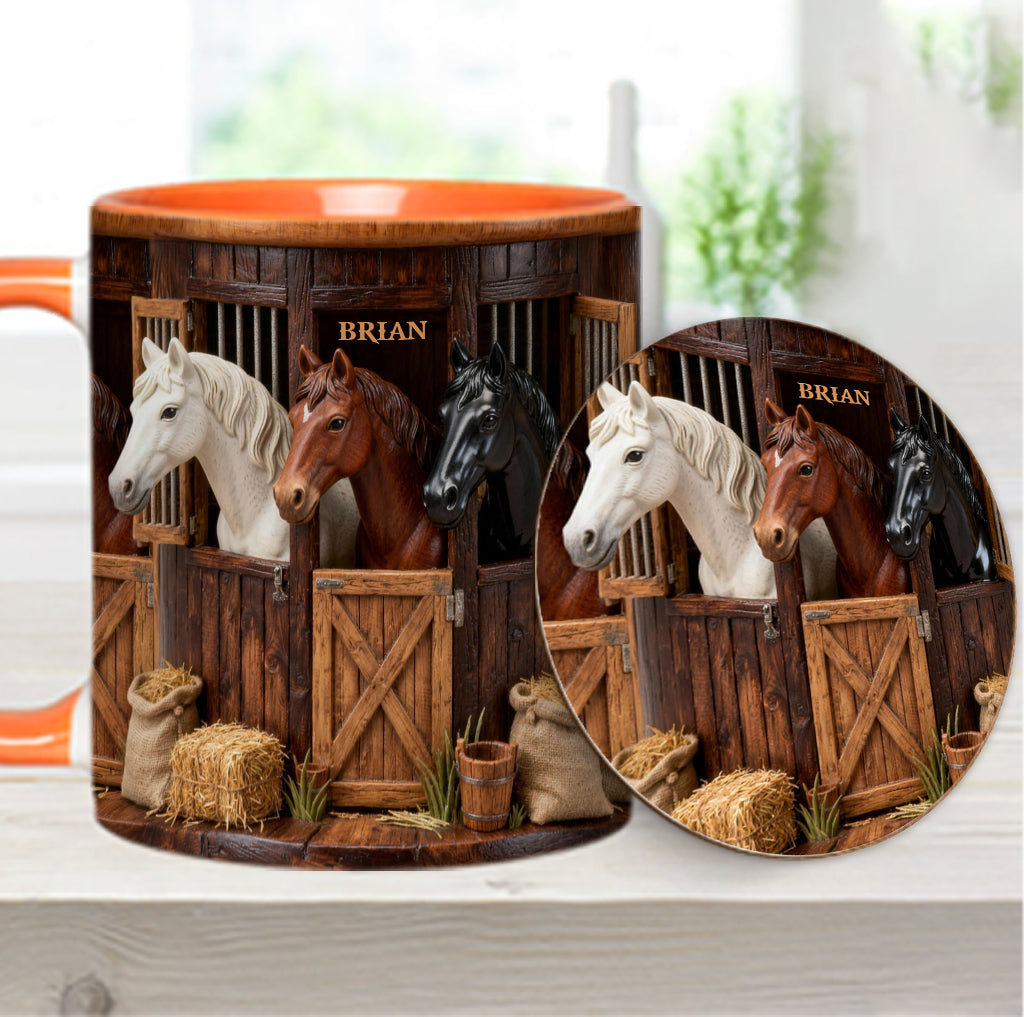 Écurie - Mug et sous-verre personnalisés avec motif cheval