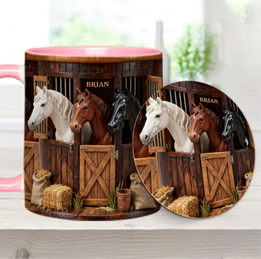 Écurie - Mug et sous-verre personnalisés avec motif cheval