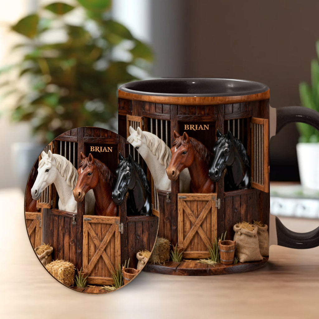 Écurie - Mug et sous-verre personnalisés avec motif cheval