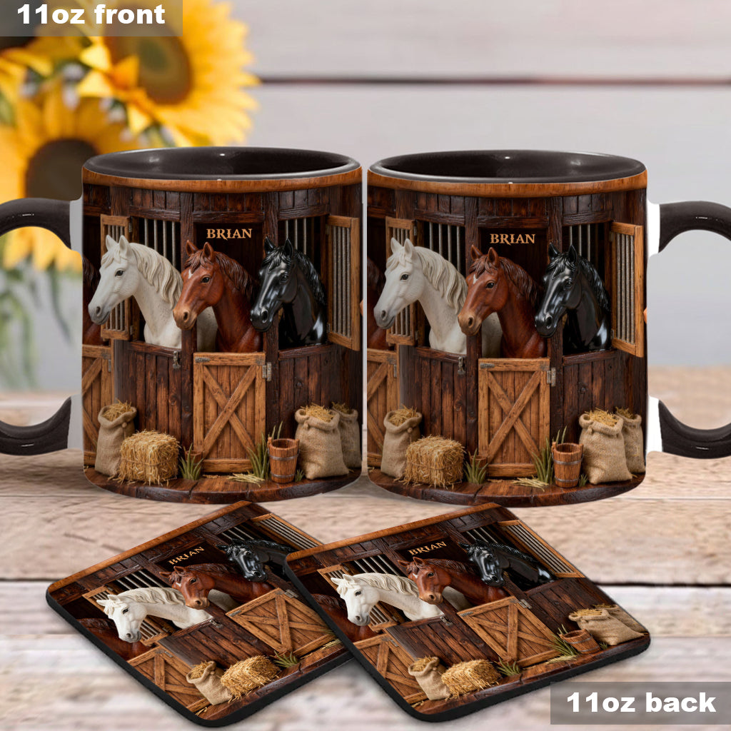 Écurie - Mug et sous-verre personnalisés avec motif cheval