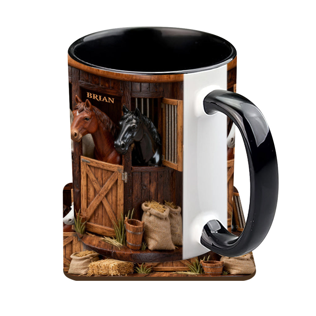 Écurie - Mug et sous-verre personnalisés avec motif cheval
