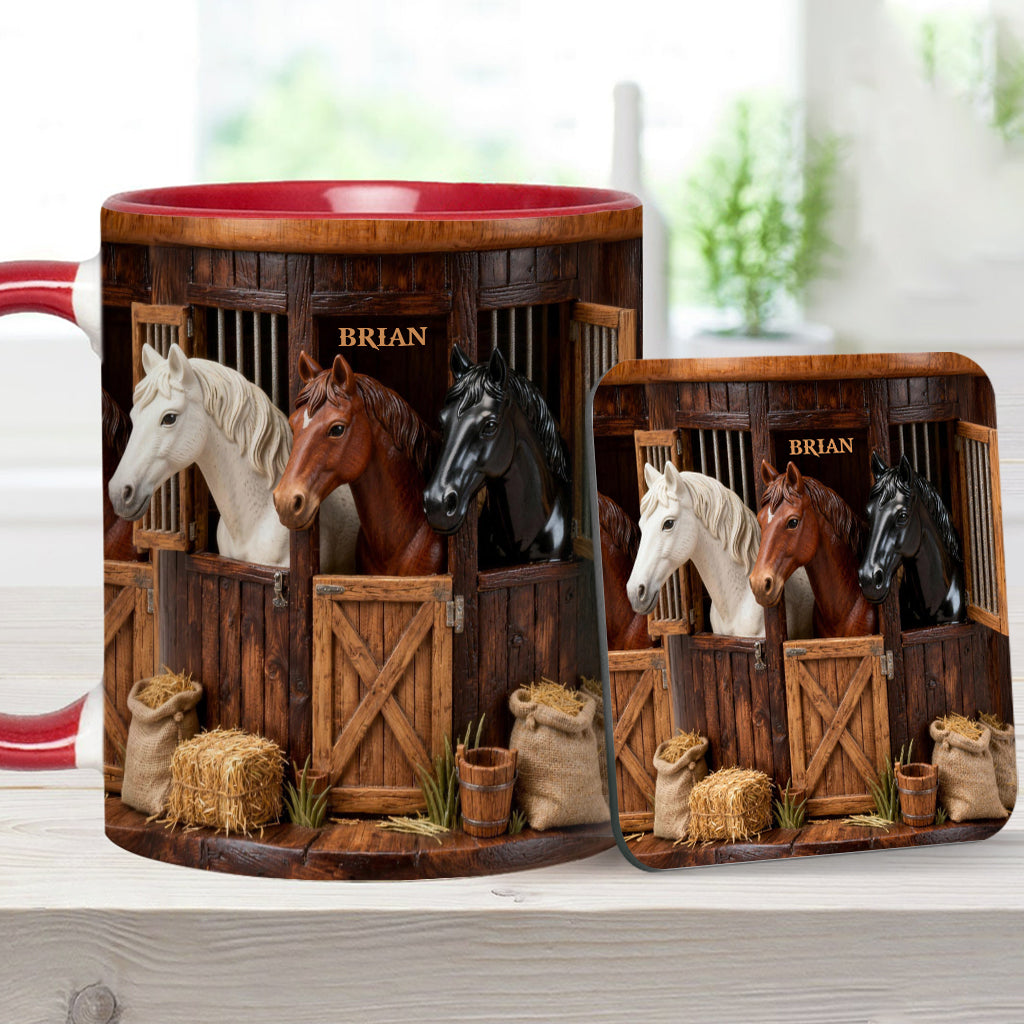 Écurie - Mug et sous-verre personnalisés avec motif cheval