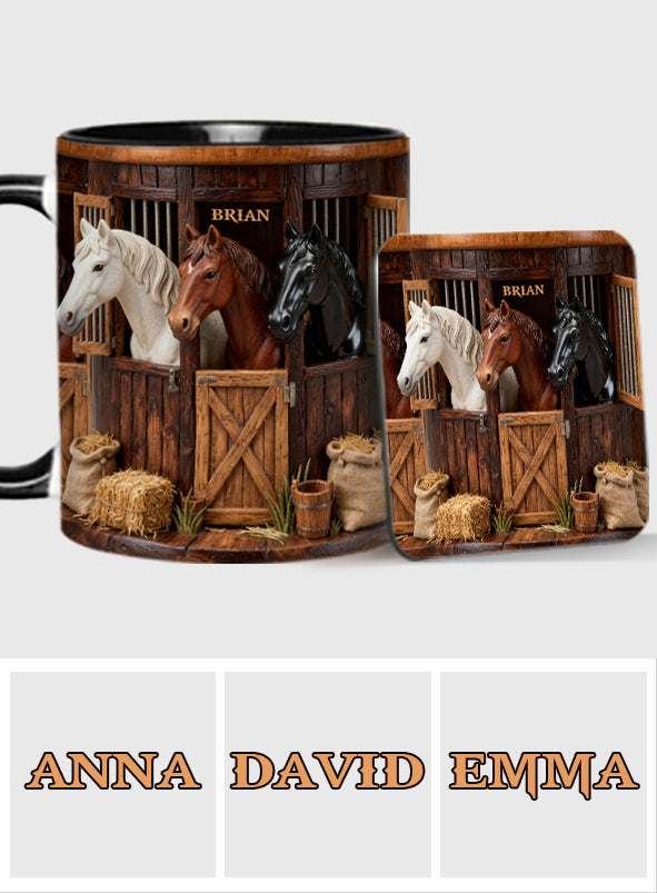 Écurie - Mug et sous-verre personnalisés avec motif cheval