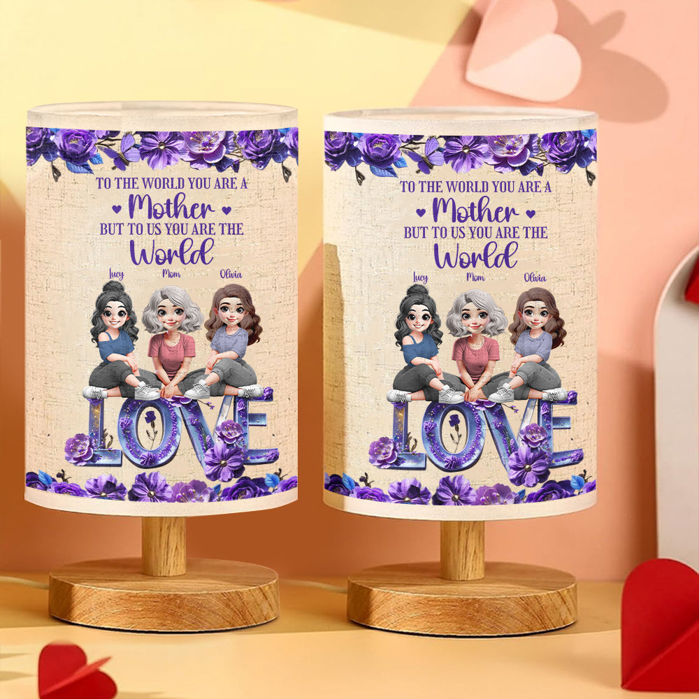 You Are The World Mom - Personalized Mother Tableside Lamp With Wood Base