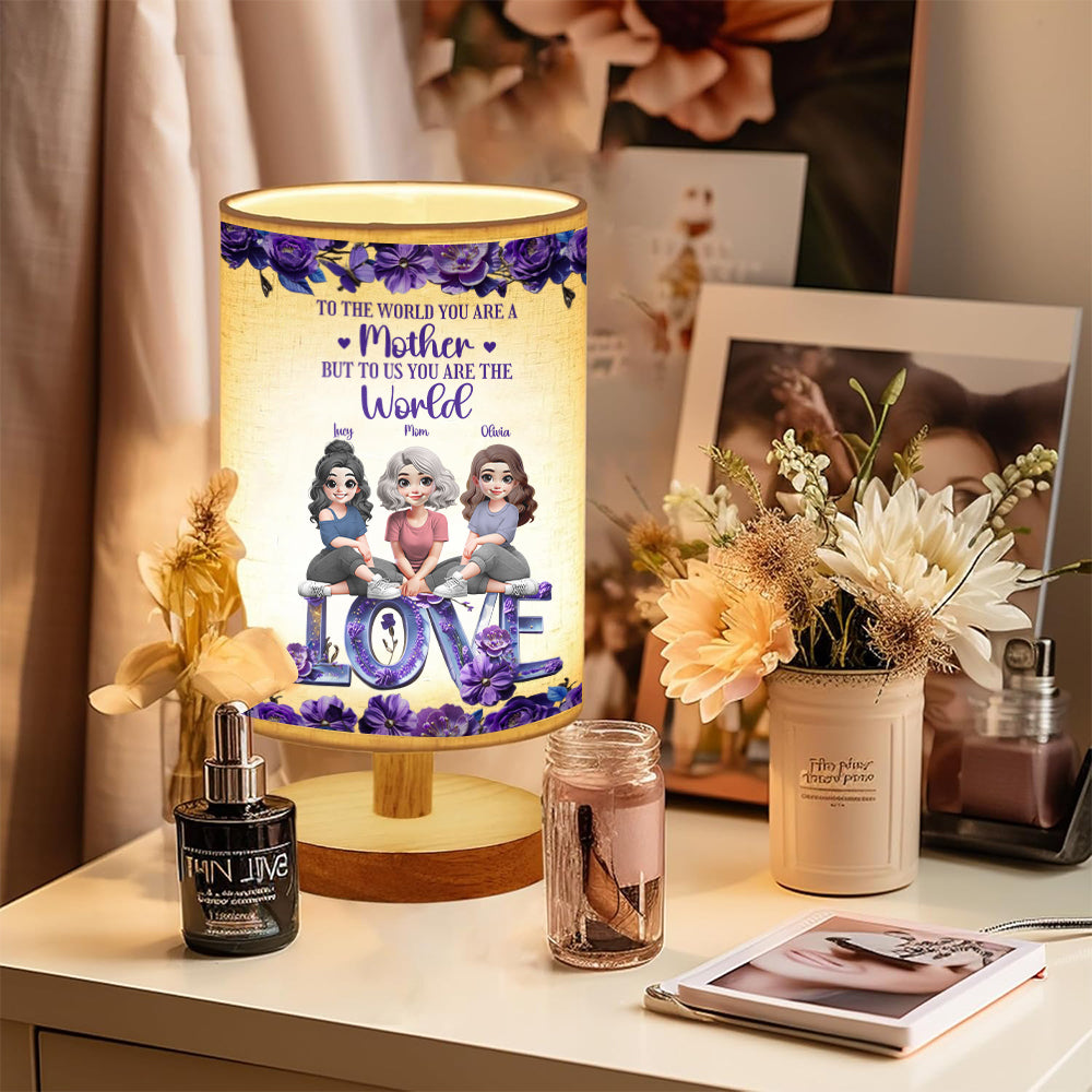 You Are The World Mom - Personalized Mother Tableside Lamp With Wood Base