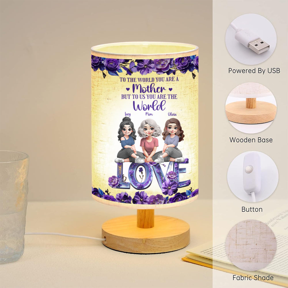 You Are The World Mom - Personalized Mother Tableside Lamp With Wood Base