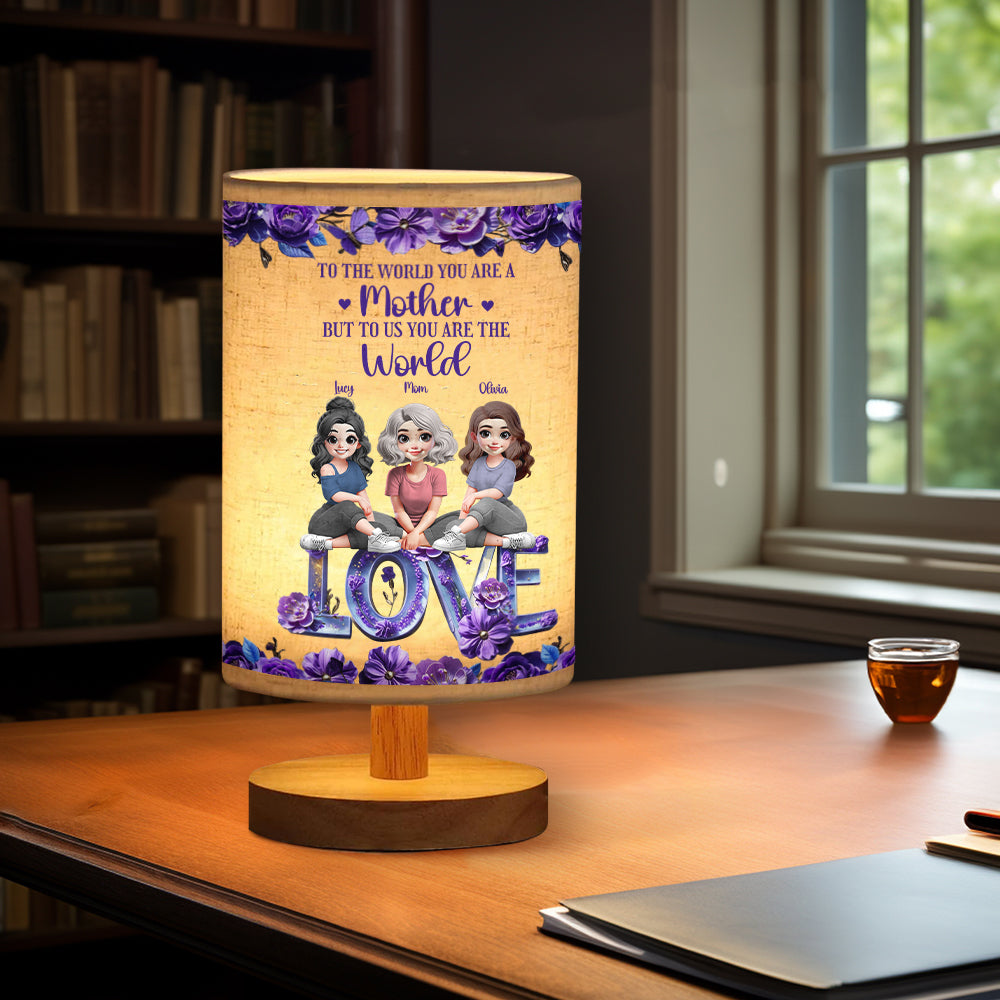 You Are The World Mom - Personalized Mother Tableside Lamp With Wood Base
