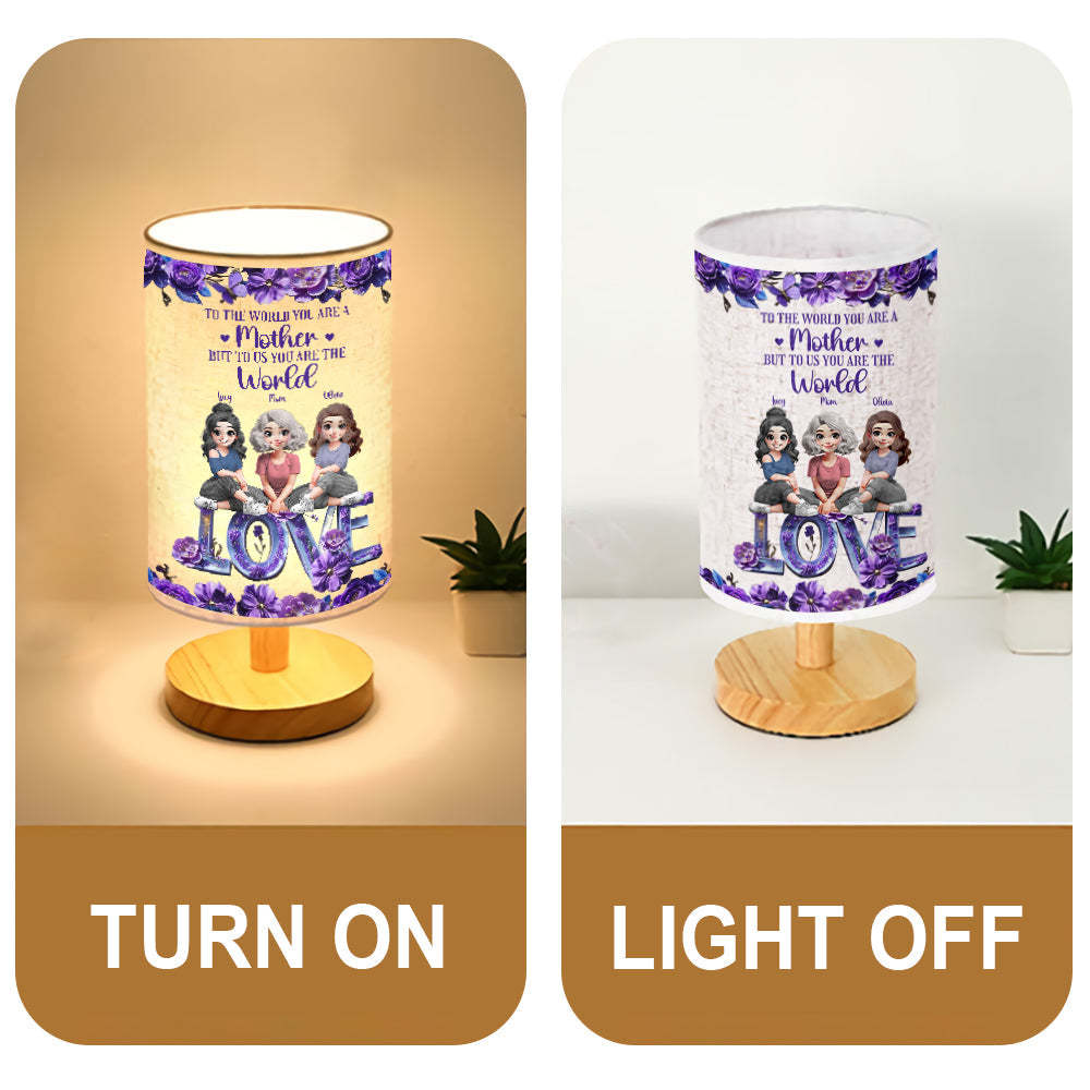 You Are The World Mom - Personalized Mother Tableside Lamp With Wood Base
