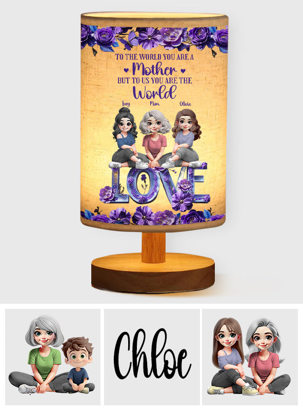 You Are The World Mom - Personalized Mother Tableside Lamp With Wood Base