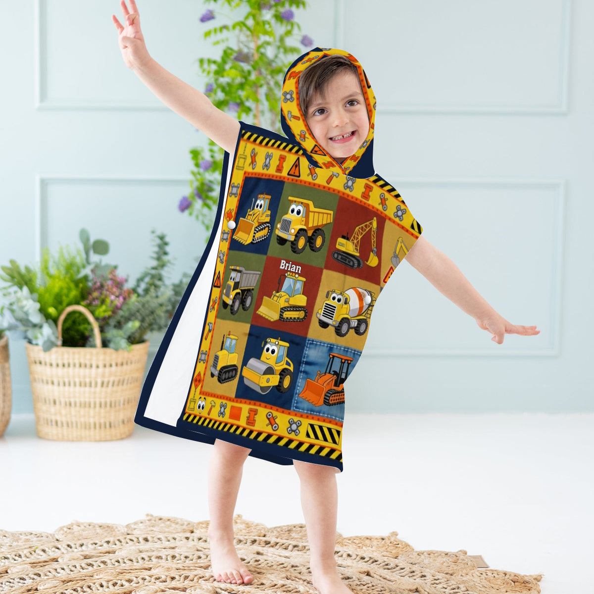 Machines de Construction - Poncho Serviette à Capuche Personnalisé pour Enfant