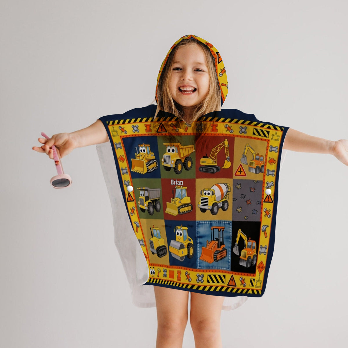 Machines de Construction - Poncho Serviette à Capuche Personnalisé pour Enfant